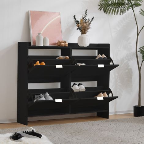Zapatero con 4 estantes abatibles, zapatero independiente y estantes abiertos, negro, 110 cm x 90 cm x 24 cm