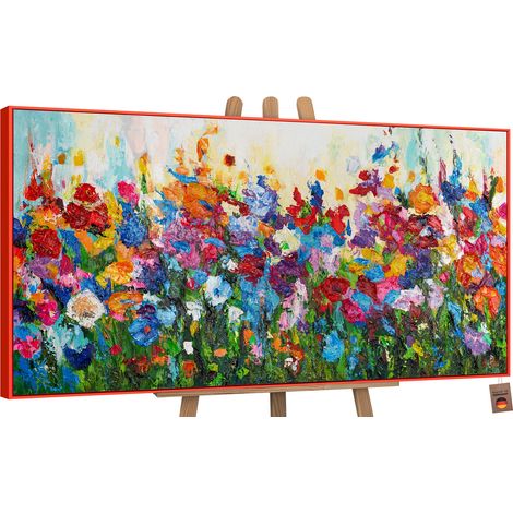 Gemälde Blumige Farben Rahmen Rot 100x50 cm (1/5)