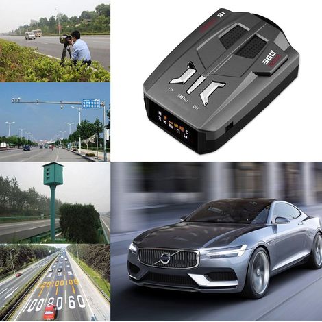 Détecteur de radar voiture 3 langues OSD, portée 200-1000m, détection 360° avant latéral arrière, alertes vocales de vitesse pour conduite sécurisée