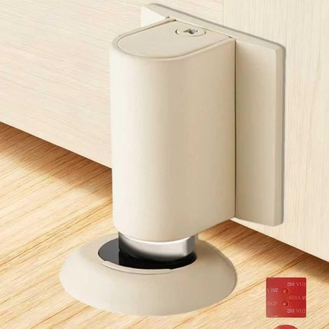 Magnétique en Métal Butée de Porte, Arrêts de Portes avec Adhésif et Vis, Cale Porte Réglable en Hauteur, Bloc Porte Silencieux (Blanc) (1/5)