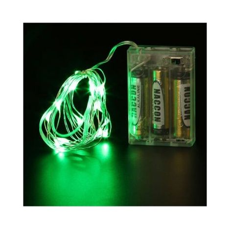 Stringa LED verde filo rame 10 metri, 100 LED, IP67, alimentata a pile