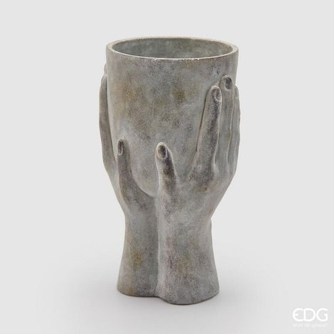 EDG Enzo De Gasperi Vaso in Cemento Mani con Ciotola H 34 Cm D 18 Cm Grey Waterproof