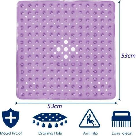 1 Tapis de bain, antidérapant, ventouse, 53x53cm, bleu marine, salle de bain (1/3)