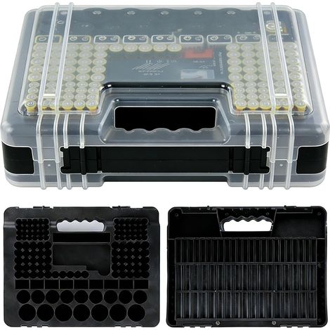 Boîte de rangement pour piles 239 pièces : organiseur de piles noir, compatible avec AAA, AA, C, D, 9 V, boîte à piles avec testeur, support de piles, pour la maison et l'atelier (1/5)