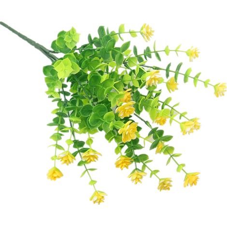 ZOLGINAH Lot de 8 bouquets de roses d'eucalyptus artificielles à 7 têtes pour décoration murale ou extérieure Jaune (1/5)