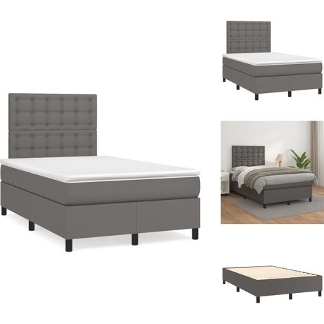 Sommier à lattes de lit avec matelas gris 120x190 cm similicuir - Lit Plateforme - Lit Double - Lit Design - Literie - Chambre À Coucher (1/5)