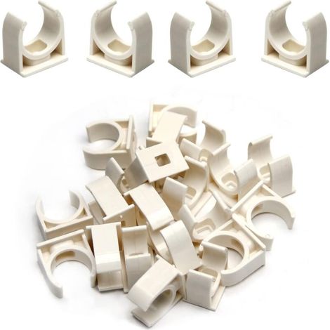 Confezione da 100 morsetti per tubi dell'acqua in PVC - 20 mm bianchi - Fibbie a U - Supporto per tubi dell'acqua e tubi flessibili - Presa in plastica per il fissaggio dei tubi