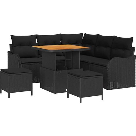 Garden Sofa Set with Cushion with Storage 8 pcs Black vidaXL