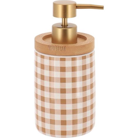 Distributeur a savon dolomite/bambou facon vichy 400ml - ocre - (1/2)