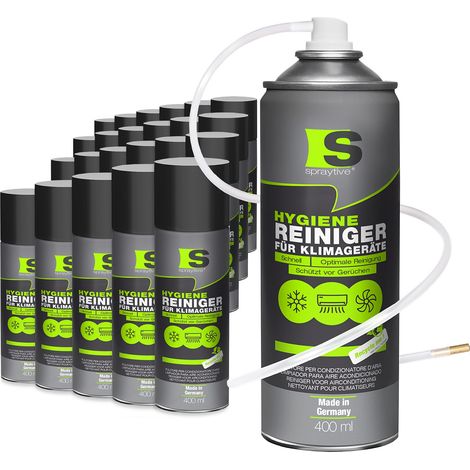 Spraytive 24x 400ml Hygiene Reiniger für Klimageräte - Klimaanlagenreiniger für Auto & Haus, Geruchsentferner Spray, mit Schlauch & Messingdüse (1/5)