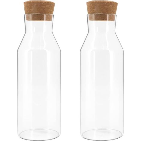 Set aus 2 Glaskaraffen 1,2L mit Holzdeckeln, Krüge für heiße und kalte Getränke (Wein, Milch, Saft) (1/5)