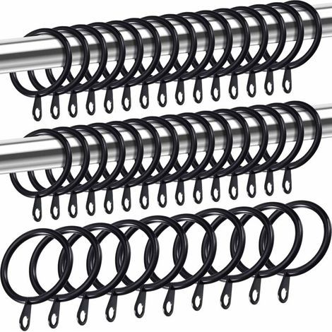 Pair Metall-Gardinenringe, Gardinen- und Stangenaufhängungsringe, 30 mm Innendurchmesser, drapierte Schiebeösenringe (schwarz, 40er-Packung)