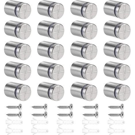 20 Pcs Entretoise de Verre, Entretoise Inox 19 x 25 mm avec Vis, Entretoise Pour Installation de Signalisation Décoration Murale (Argent) (1/5)