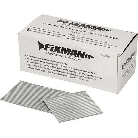 5000 clous de finition a tete perdue (tete homme) de calibre 18 de 50 x 1.25 mm