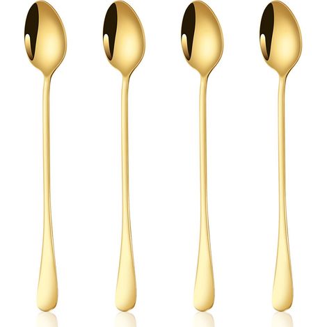 Lot de 4 cuillères à thé glacé à long manche, cuillères à cocktail, cuillères à café en acier inoxydable (tête de cuillère ovale)