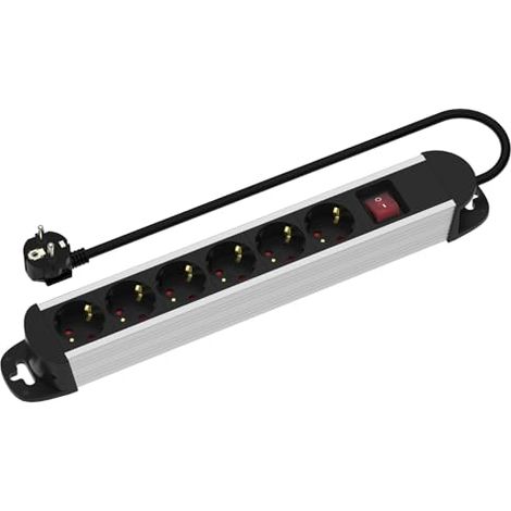 ROLINE regleta de enchufes de 6 Tomas, con Interruptor de Encendido/Apagado, Carcasa de Aluminio, Negro/Plata, 1,5 m