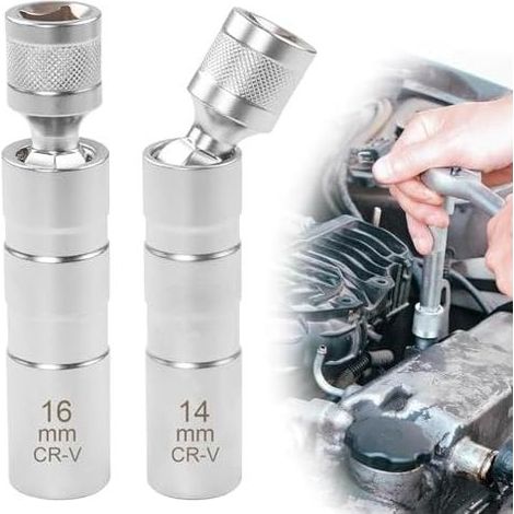 Zündkerzenschlüssel 14 mm & 16 mm, 2-teiliger magnetischer Steckschlüssel, universeller 12-Punkt-Zündkerzenschlüssel (3/8 Zoll), Zündkerzenausbauwerkzeug für Autos und Motorräder (1/5)