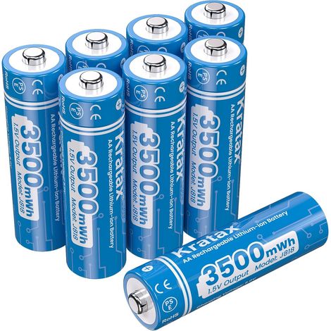 Lot de 8 piles au lithium AA rechargeables de 1,5 V, prend en charge une puissance constante de 1,5 V, capacité durable de 3500 mWh, batteries ménagères (1/5)