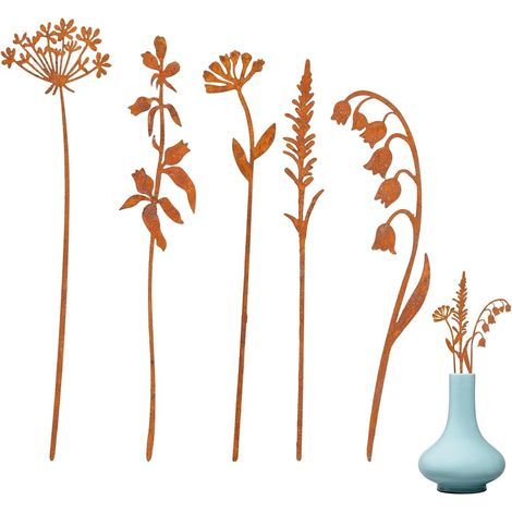 1 Gartenstecker, Metall, Rostoptik, Außendekoration, für Blumenbeete und Blumentöpfe (1/5)
