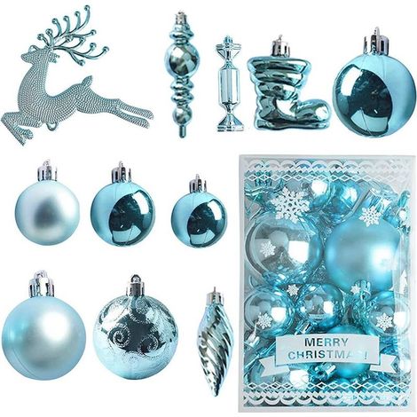 30 boules de Noël en plastique, boules de Noël, boules de décoration de sapin de Noël, boules de sapin de Noël, boules de sapin de Noë，bleu (1/5)