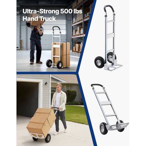 Diable Déménagement Capacité de Charge 226,9 kg Diable Robuste Portable en Alliage Aluminium avec Roues, Poignée Antidérapante, Sangle d'Arrimage, pour Manutention Domicile Bureau Entrepôt (1/5)
