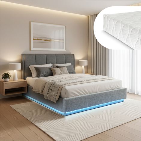 LED Polsterbett Tröstiar mit Matratze 160x200cm Anthrazit [en.casa]