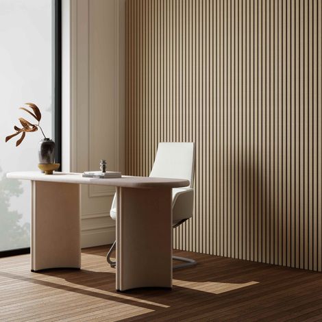 Paneles Acústicos Decorativos de Pared - Set de 2 Unidades - 260x30 cm - Color roble claro - Tablero MDF (1/5)