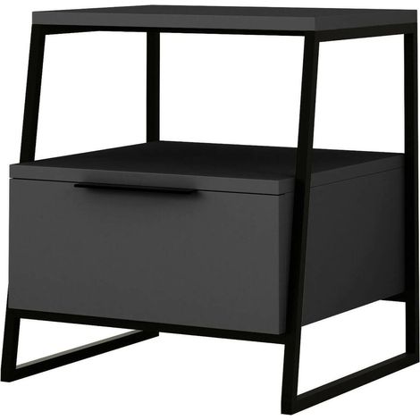 Chevet Dubhe, Commode Basse, Table de Nuit, Étagère de Chevet, 45x40h50 cm, Anthracite (1/5)