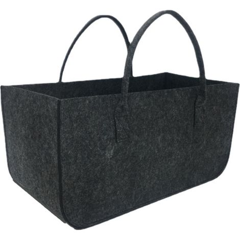 Grand sac en feutre, Panier à provisions, Multifonction, Panier à bûches, Pliable, 50 x 25 x 25 cm, noir