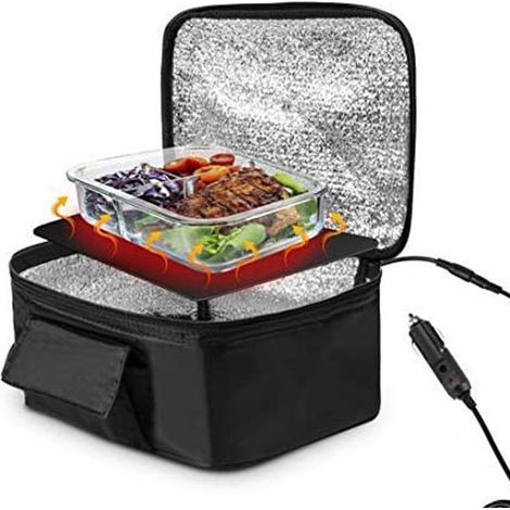Four à micro-ondes portable pour voiture, mini four électrique 12 V, chauffe rapide, boîte de pique-nique pour les voyages, le camping et la cuisson des aliments, noir (1/5)