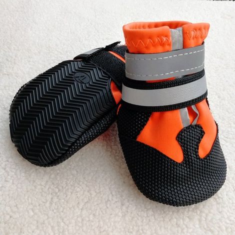 Scarpe per cani, set da 4, scarpe antiscivolo per cani, scarpe protettive impermeabili per cani di taglia media e grande, arancioni, XXL (1/5)