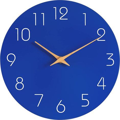 Horloge murale à quartz de 25 cm - bleu sans tic-tac Horloge murale moderne de grande taille fonctionnant sur piles, facile à lire, pour la chambre à coucher, la maison, la cuisine, le bureau et l'éco (1/5)