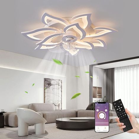 Ventilateur de plafond avec éclairage 100W Lampe de ventilateur moderne silencieuse avec ventilateur LED à intensité variable 10 lumières Plafonnier réversible en forme de fleur pour salon chambre (1/5)