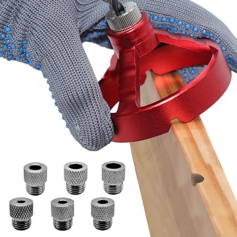 Guía de perforación para centrado de herramientas de carpintería, para fijación y centrado durante el taladrado y el trabajo de la madera (5, 6, 7, 8, 9, 10 mm). (1/5)