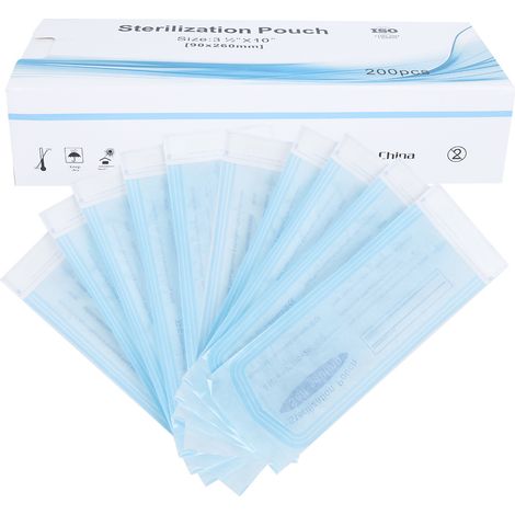 Ortviai Sachets Dentaires Autofermants en PVC Bleu Transparent pour Stérilisation – 200 pièces, 90 x 260 mm (1/3)