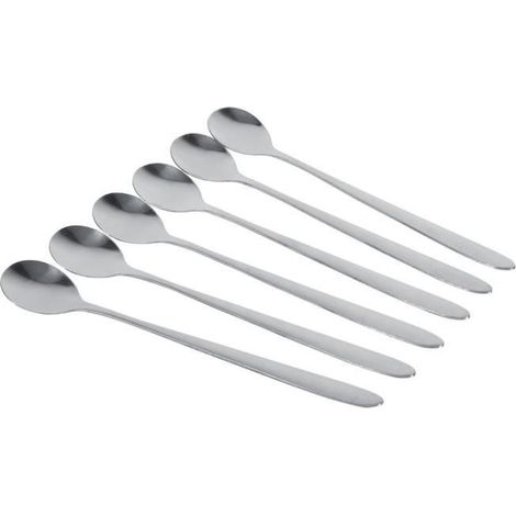 6-teiliges elegantes Latte-Set aus Edelstahl mit langen Griffen für Latte, Eiscreme, Eisbecher, Kaffee und Suppe (1/4)