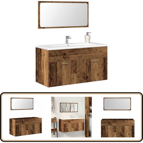 vidaXL Armoire de salle de bain et miroir vieux bois bois d'ingénierie