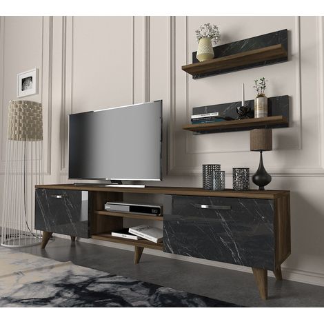 TV-Möbelset Ayden Walnuss Marmor Melamin 150x40,6x29,5 cm (1/5)