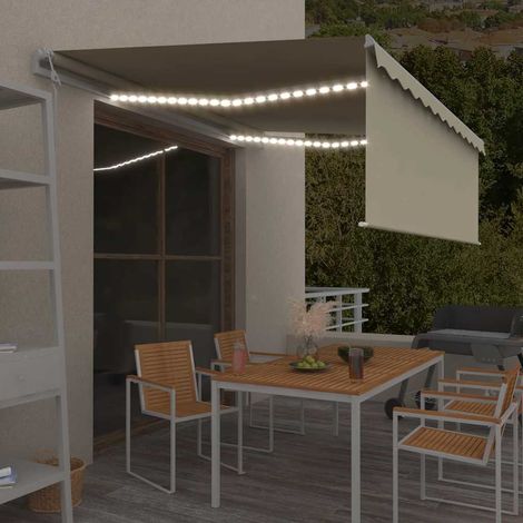 Auvent automatique store capteur de vent et LED 4x3 m Crème