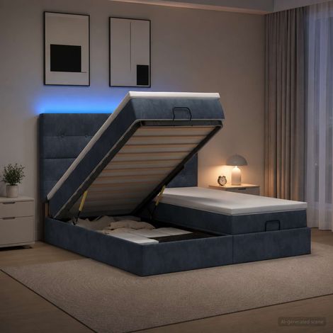 Cama tipo otomana con colchón y LED Gris oscuro 200 x 200 cm (1/5)