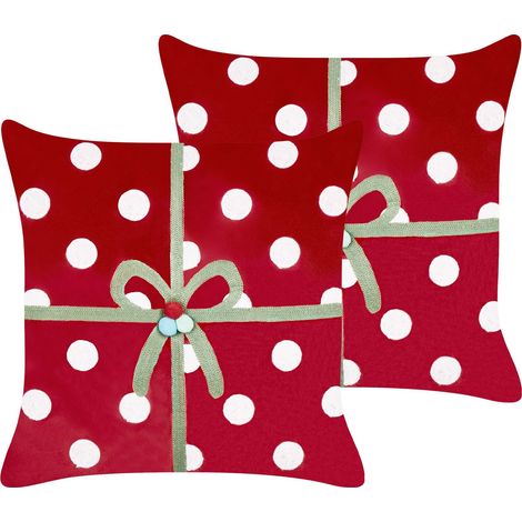 Set of 2 Decorative Cushions GUMDROP Velvet 45 x 45 cm Red Christmas Motif (1/5)
