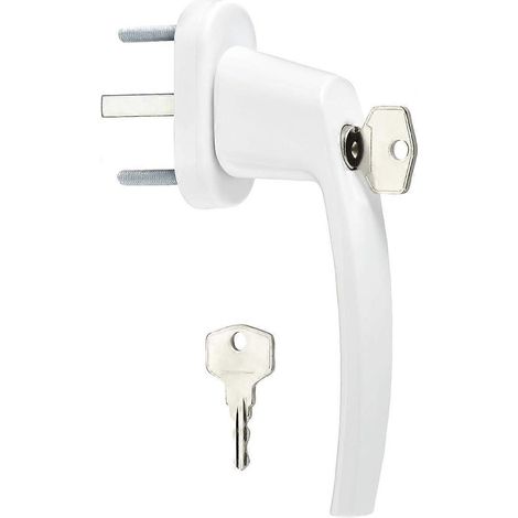 Poignée de fenêtre verrouillable (à clé) en aluminium blanc avec 2 clés, verrou de sécurité enfant pour porte (1/5)