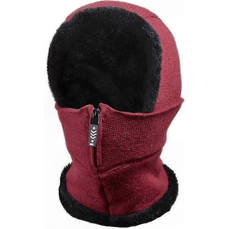 Bonnet femme hiver en maille tricotée, cagoule ski avec fermeture éclair, masque facial anti-vent, doublure polaire chaude, couvre-oreilles rabattables, tour de cou réversible, unisexe, solid teinte, (1/4)
