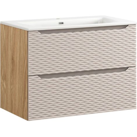 Set da bagno YOKA beige: mobiletto sotto lavabo con cassetti 80 cm + lavabo da incasso