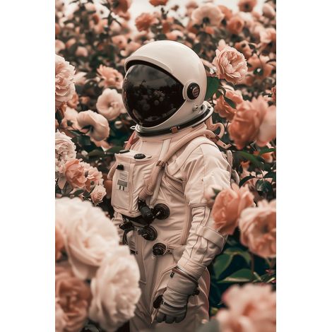 Tableau sur toile Astronaute en fleurs 30x45 cm - Impression sur Toile Murale Décorative - Image imprimée en HD sur Toile - Toile sur Châssis en Bois FSC - Fabriqué en France