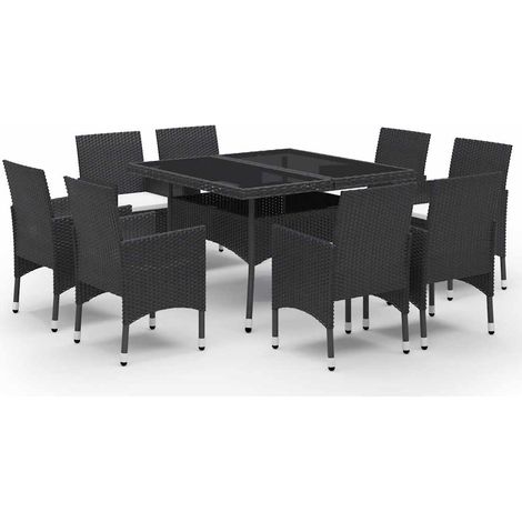 Maison Exclusive - 9-tlg. Garten-Essgruppe Poly Rattan und Glas S