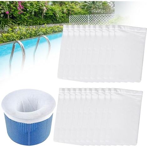20 Pièces Chaussette Skimmer Piscine, Reutilisable Filtres en Tissu de Nylon élastique, Blanc Filtre Skimmer Piscine pour Feuilles, Cheveux, Pollen (1/4)