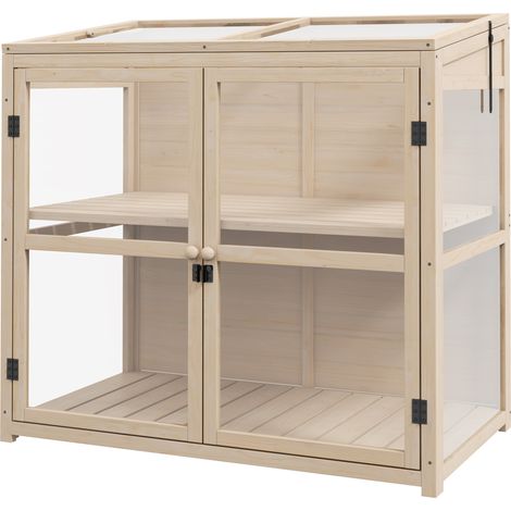 Serre en bois naturelle avec double porte magnétique et toit ouvrant, 103x61x103 cm (1/5)