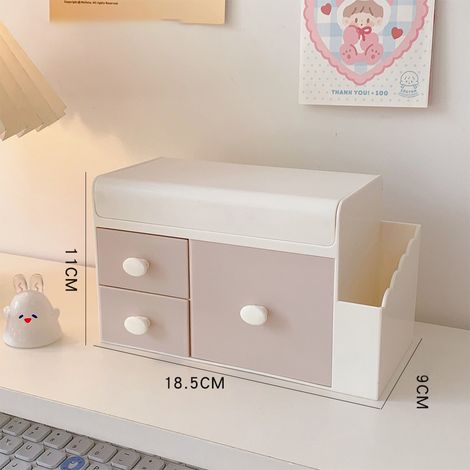 Niedliche, kreative Schreibtischschublade, Aufbewahrungsbox aus Kunststoff für Make-up, Schulmaterialien, koreanische rosa Aufbewahrungsschublade (Geschenkaufkleber) (1/3)