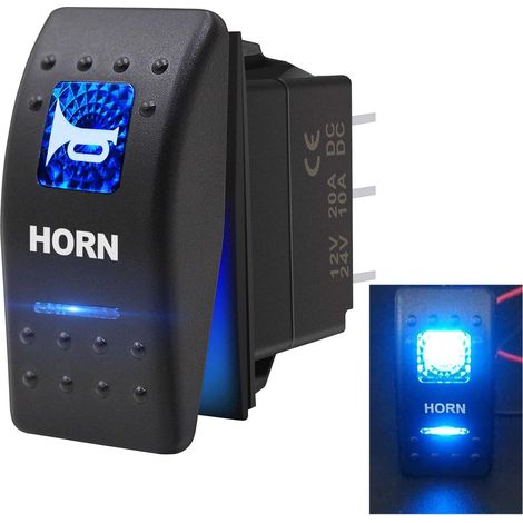 12V 20A 24V 10A interrupteur à bascule à bouton de klaxon lumière LED bleue 5 broches momentané haut-parleurs interrupteur pour voiture barre camion Train A11625B-BU (1/5)